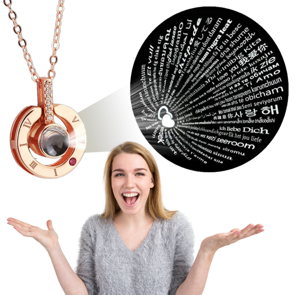 Collar Mágico - Te Amo En 100 Idiomas + Caja de Rosa