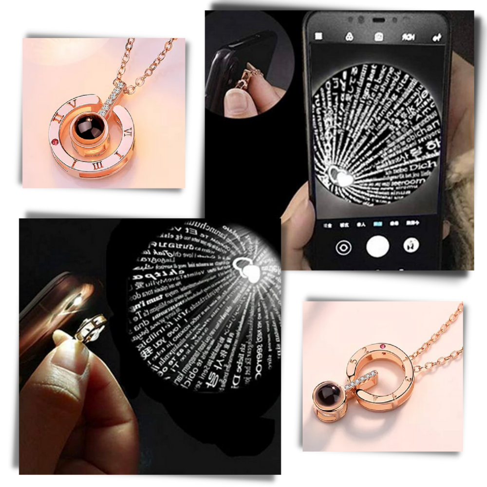 Collar Mágico - Te Amo En 100 Idiomas + Caja de Rosa