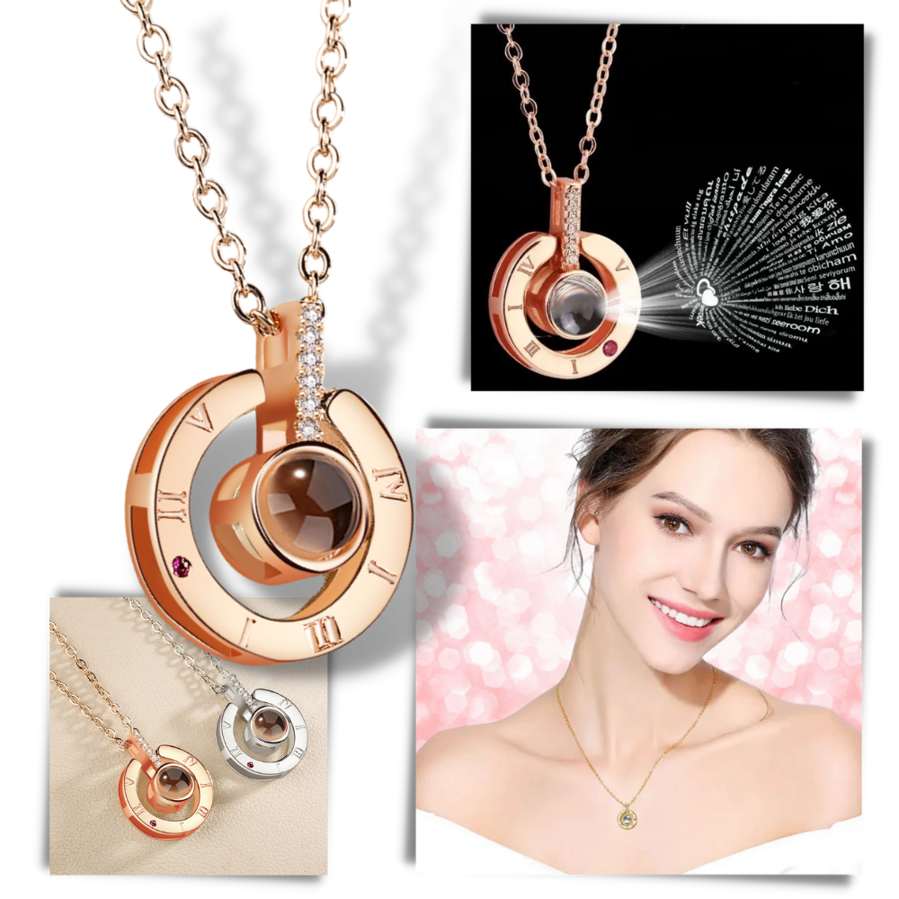 Collar Mágico - Te Amo En 100 Idiomas + Caja de Rosa