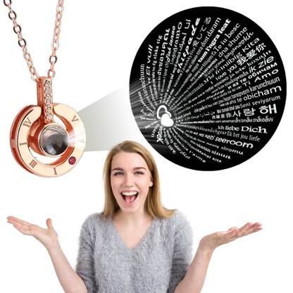 Collar Mágico - Te Amo En 100 Idiomas + Caja de Rosa