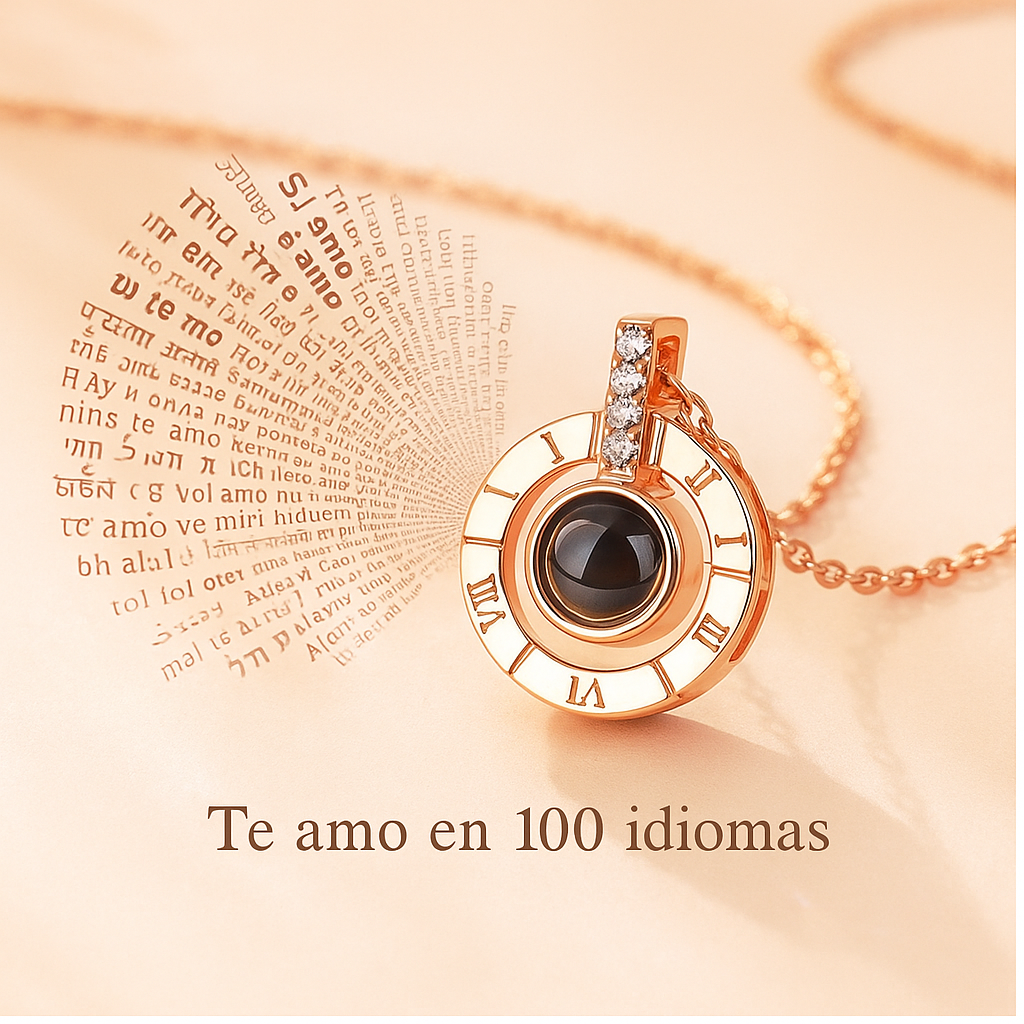 Collar Mágico - Te Amo En 100 Idiomas + Caja de Rosa