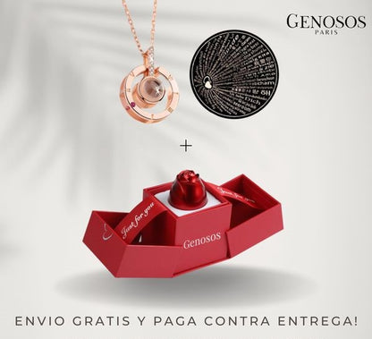 Collar Mágico - Te Amo En 100 Idiomas + Caja de Rosa